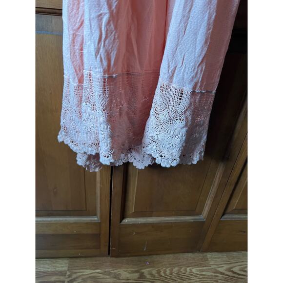 Soiéblu Women's Boho Halter Maxi Dress Peach Pink Open Back Ruffle Lace Hem SZ S - Picture 5 of 10